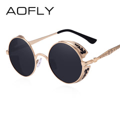 AOFLY Steampunk Vintage Sunglass Fashion round sunglasses women