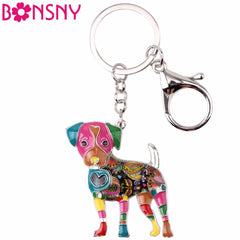 Bonsny Enamel Jack Russell Dog Key Chain Key Ring Pom