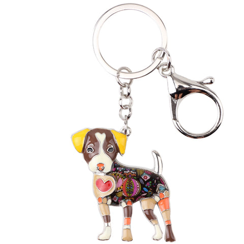 Bonsny Enamel Jack Russell Dog Key Chain Key Ring Pom