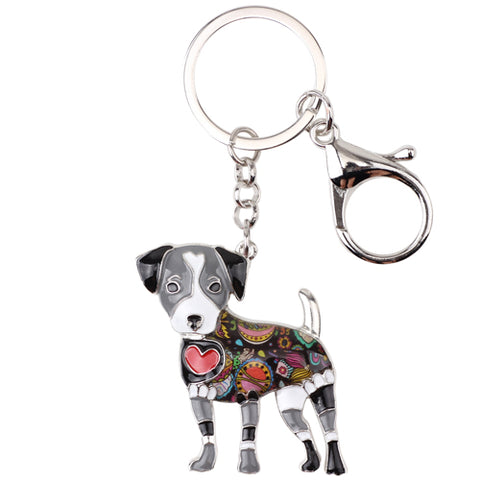 Bonsny Enamel Jack Russell Dog Key Chain Key Ring Pom