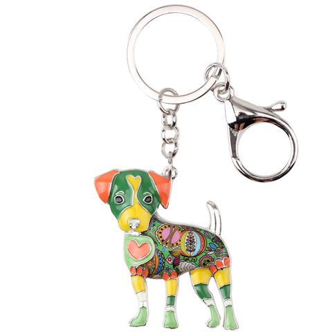 Bonsny Enamel Jack Russell Dog Key Chain Key Ring Pom