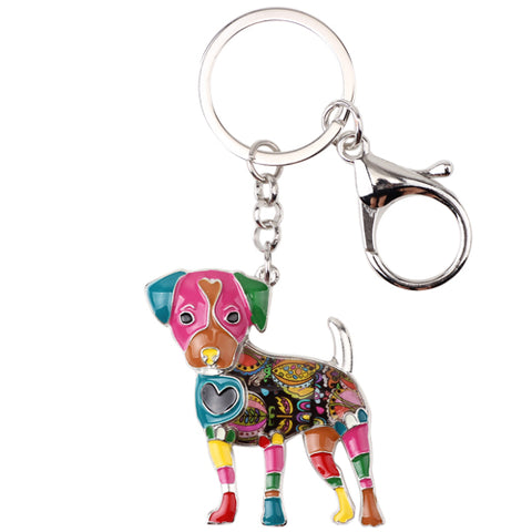 Bonsny Enamel Jack Russell Dog Key Chain Key Ring Pom