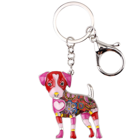 Bonsny Enamel Jack Russell Dog Key Chain Key Ring Pom