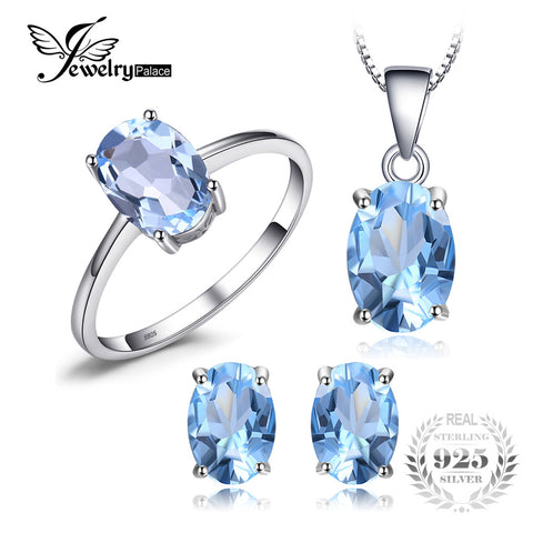 JewelryPalace Oval 5.8ct Natrual Blue Topaz Ring Stud Earrings