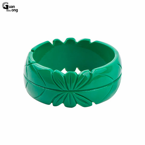 GuanLong Romantic Floral Resin Carved Leaf Bangle Bracelet Jewelry 2018