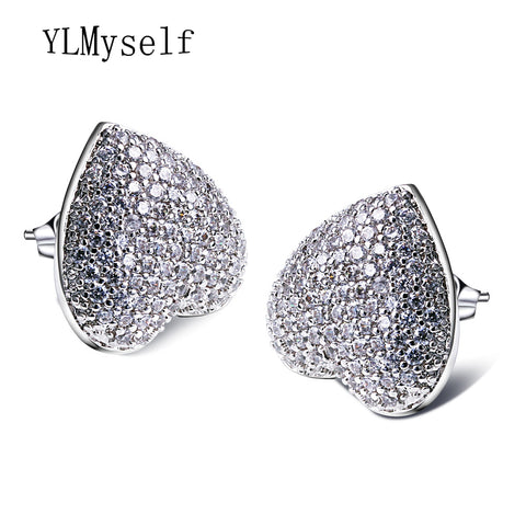 Cute and Romantic jewellery Love heart big stud earing with AAA CZ crystal jewelry