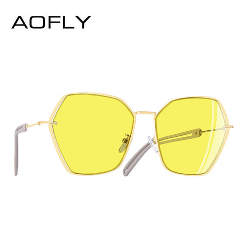 AOFLY BRAND DESIGN Sunglasses Women Metal Frame Hollow